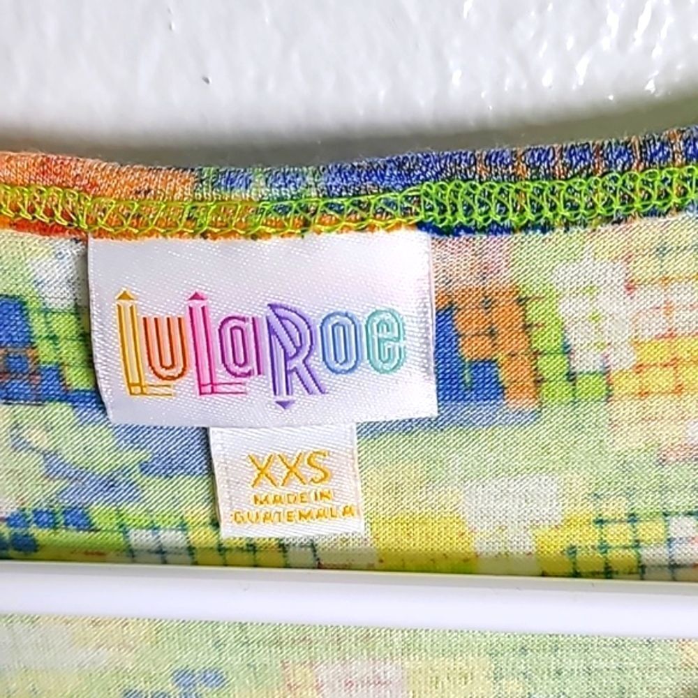 LulaRoe High-Low Irma Top, Yellow, Blue & Orange, Fabric Stripes, Size XXS, NWT - Picture 4 of 7